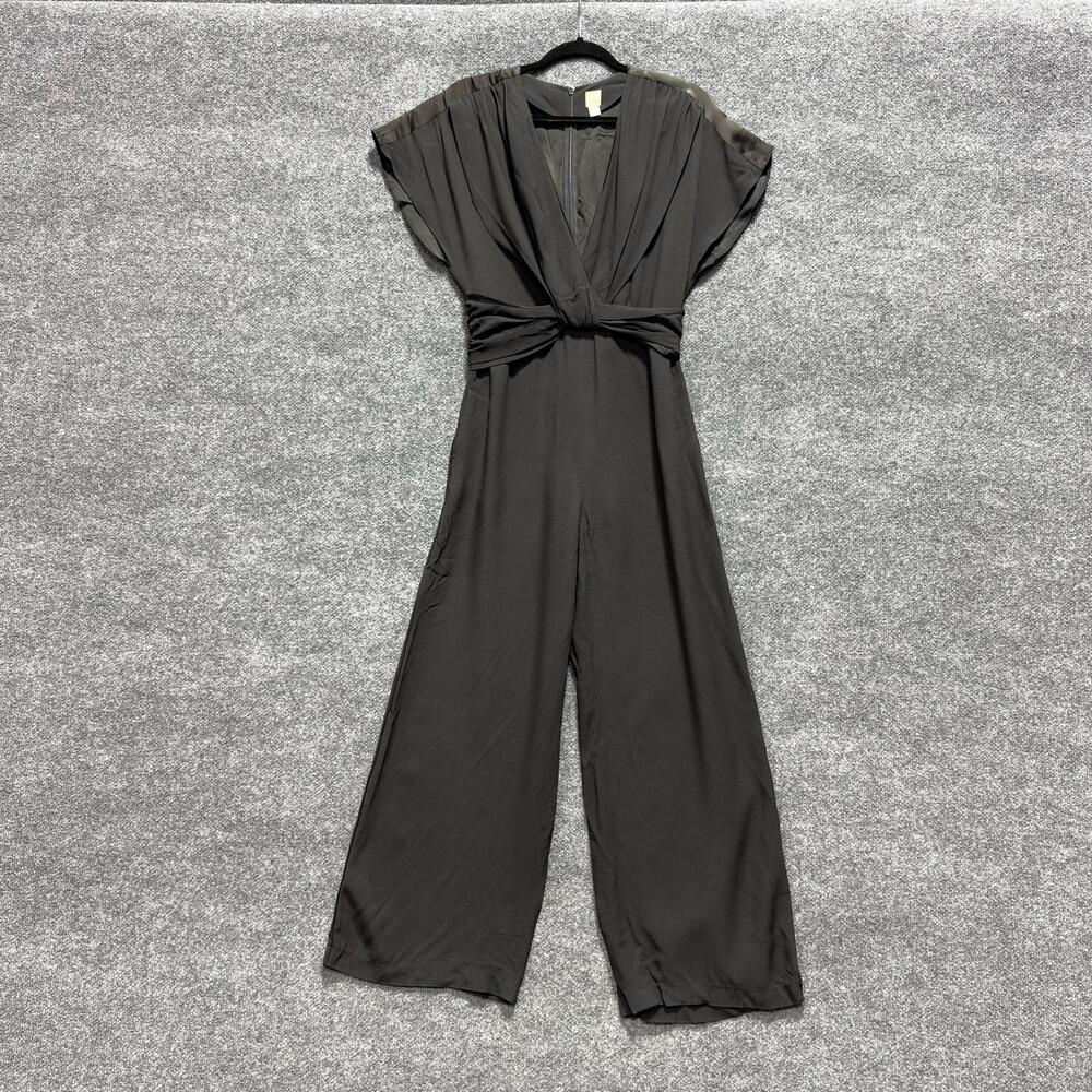 Boss Jumpsuit Womens 4 Black V Neck Short Sleeve Wide Leg Debasa Pleated Waist